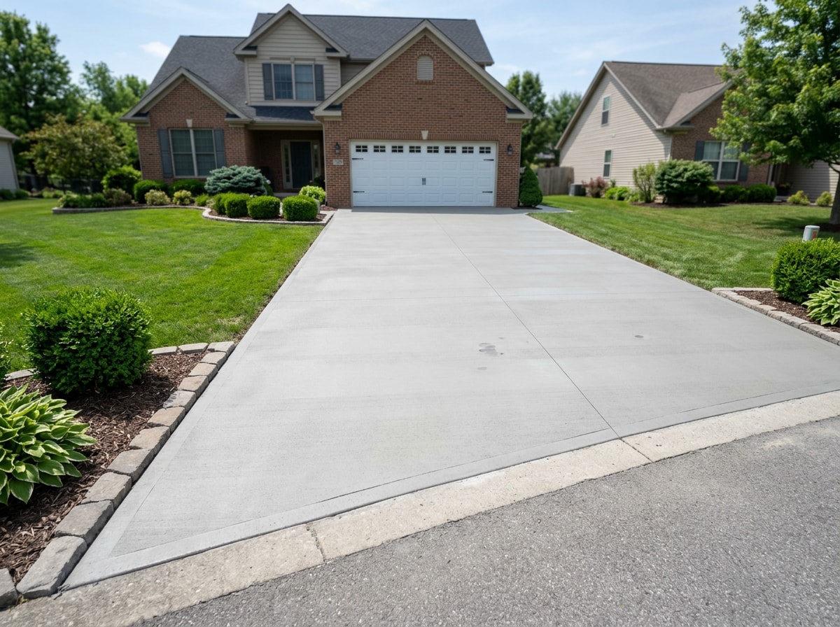 Freshly leveled concrete driveway slab in Indianapolis, IN after polyurethane foam lifting, with no visible gaps or trip hazards