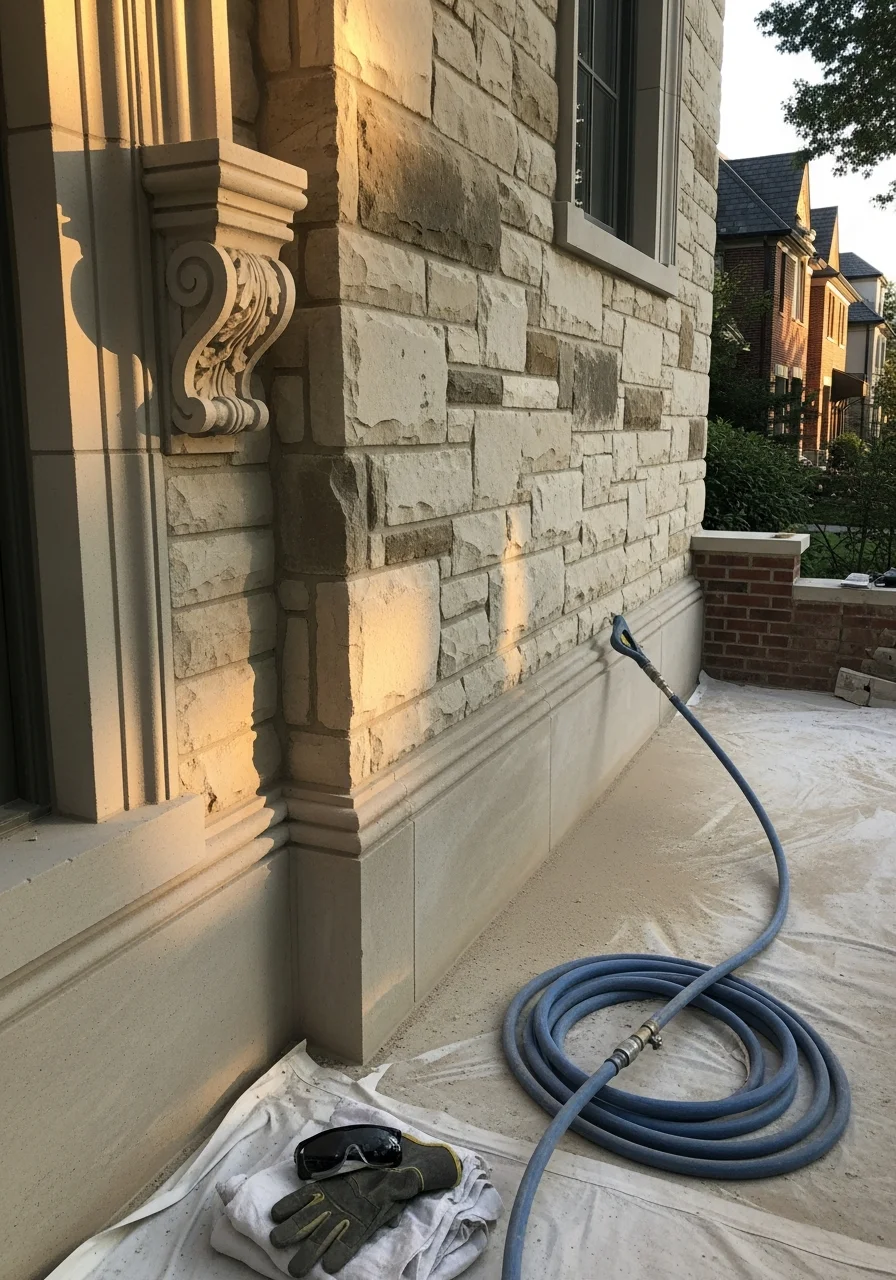 Skilled craftsperson performing detailed work on a high-end residential property.