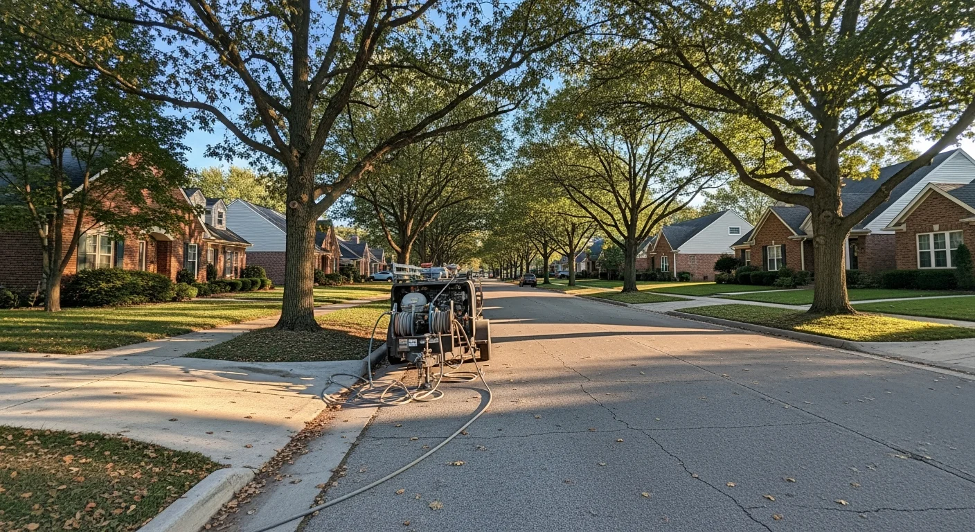 Residential street in Indianapolis with mature trees and well-maintained homes typical of established neighborhoods.